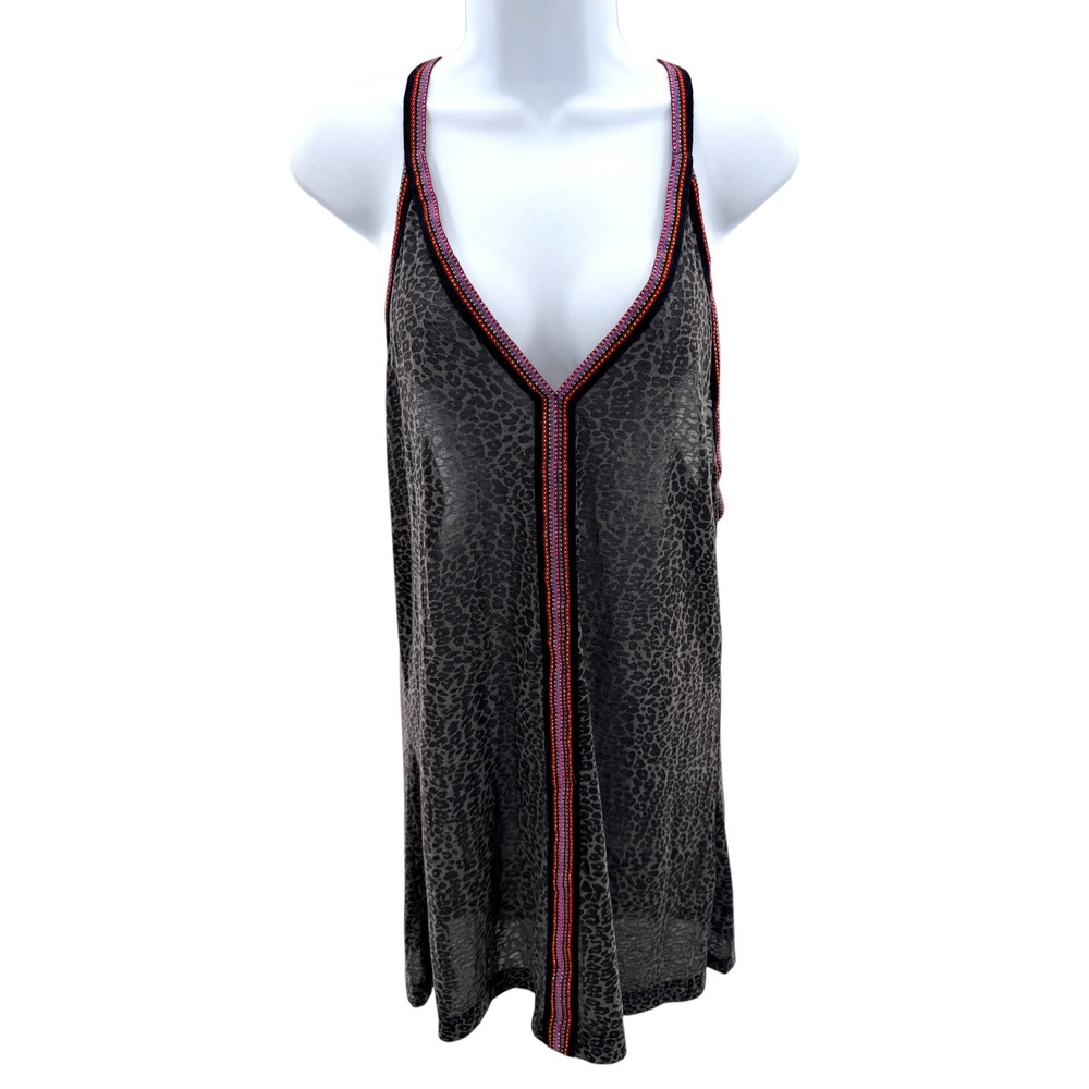 Pitusa Cheetah Print Mini Dress Gray Rainbow Trim Beach‎ Cover Up Petite Peru